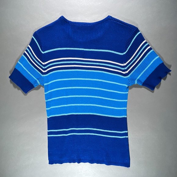 Norton McNaughton Petites Stretch Ribbed Blue Stripes Short Sleeves Size‎ P - Picture 2 of 11